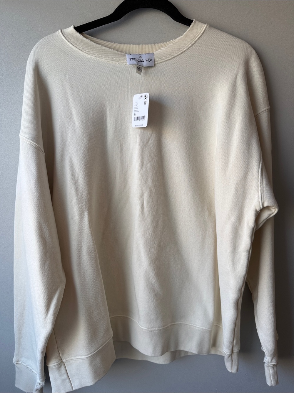 Tricia Fix Free People cream Sweatshirt with Denim Blue Butterfly Applique M - Picture 3 of 7